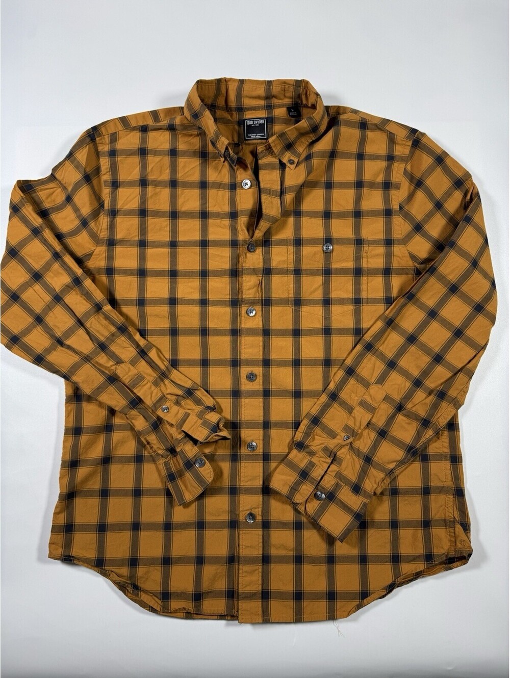 Todd Snyder New York Men’s Large Plaid Button Down Shirt Mustard Brown Cotton